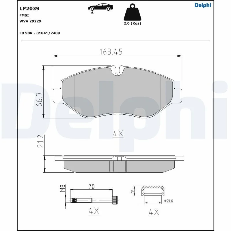 Brake Pad Set, disc brake DELPHI LP2039