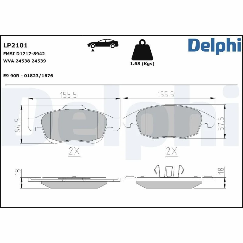 Conjunto de pastilhas de travão de disco DELPHI LP2101