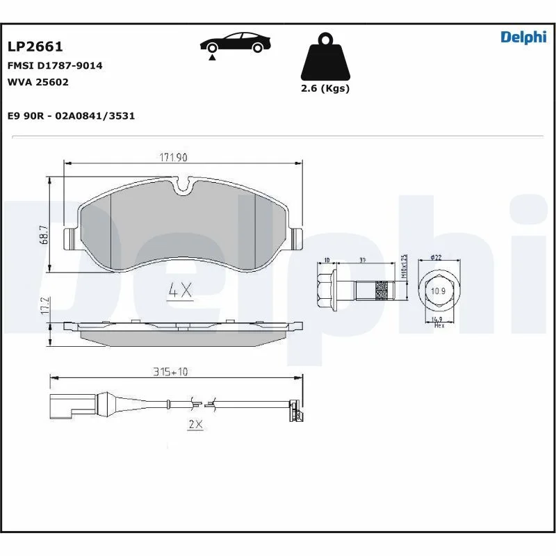 Conjunto de pastilhas de travão de disco DELPHI LP2661