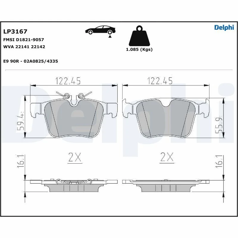 Conjunto de pastilhas de travão de disco DELPHI LP3167