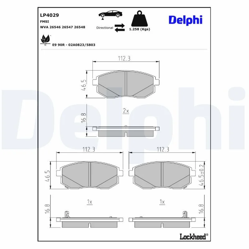 Brake Pad Set, disc brake DELPHI HAMULCE LP4029