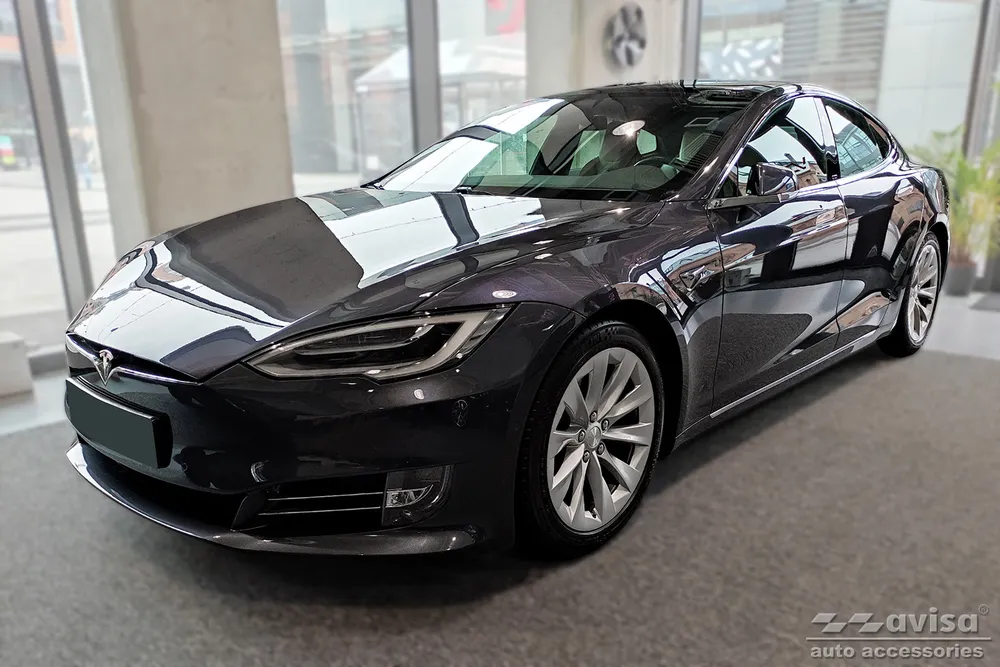 Door Sills Embossed Lines (4 Pcs) TESLA MODEL S liftback 2012-2016, FL 2016-> (black) AVISA 2/11301