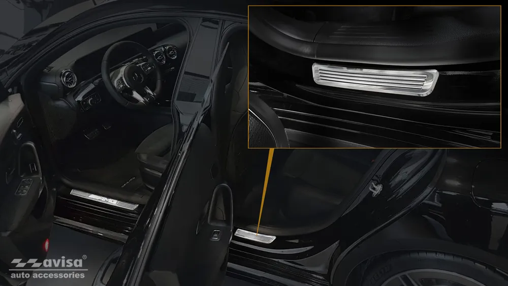 Slenksčių apsaugos MERCEDES CLA II SHOOTING BRAKE (X118) 2019-2025 (2 vnt., galinės) (sidabrinis veidrodinis) AVISA 2/13012