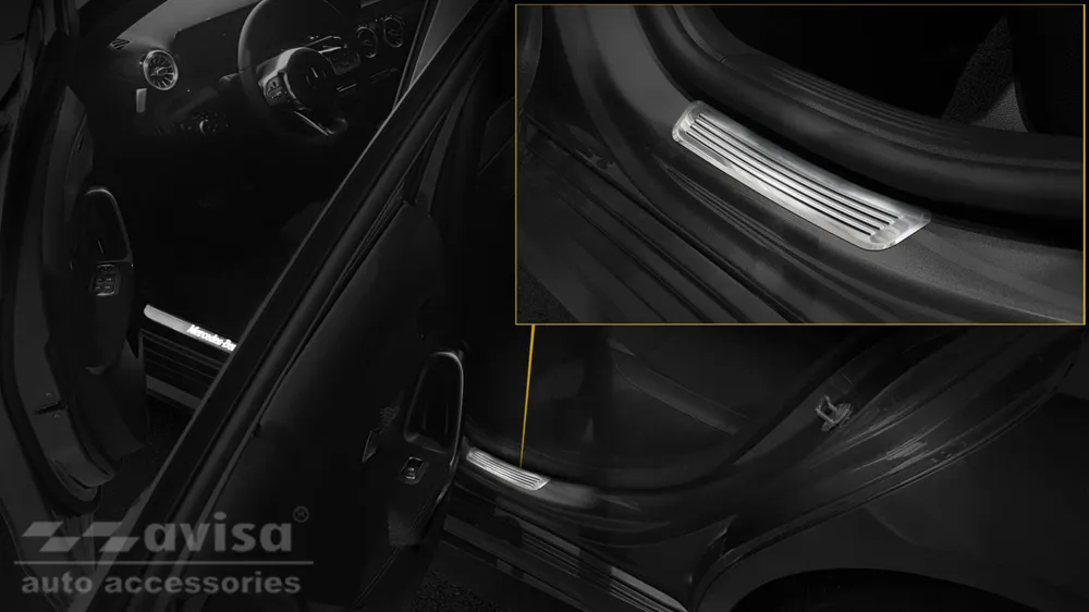 Slenksčių apsaugos MERCEDES A Class IV W177 / V177 limousine / hatchbatck 5D 2018-> (2 vnt., galinės) (sidabrinis veidrodinis) AVISA 2/13014