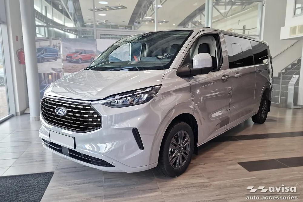 Galinio buferio apsauga FORD TRANSIT CUSTOM II 2023->/ FORD E-TRANS II, 2023->/ FORD CUSTOM II 2023-> / FORD TOURNEO CUSTOM II 2023-> / FORD E-TOURNEO CUSTOM II 2023-> Primer tekstūruotas plienas (sidabrinis satinas) AVISA 2/42202